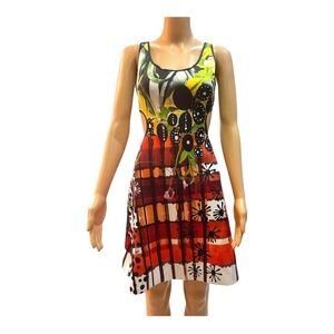 Clover Canyon Floral Garden Colorful Neoprene Sleeveless Cutout Dress Small NWT